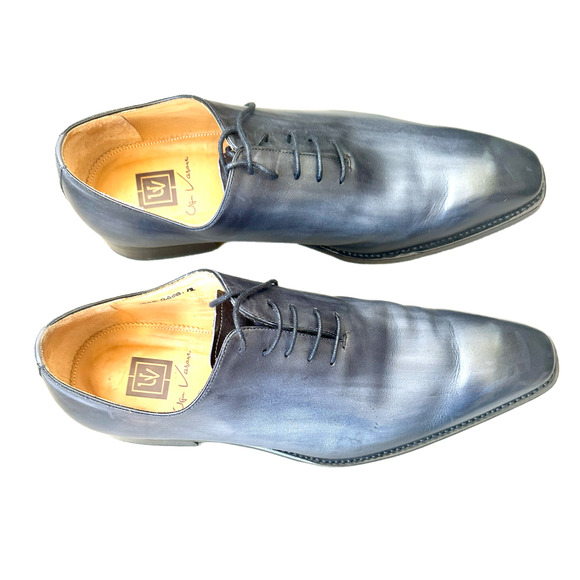 Ugo Vasare Metallic Grey Leather Oxford shoes US 13 / EU 46 W/ Bags original Box - Picture 5 of 9